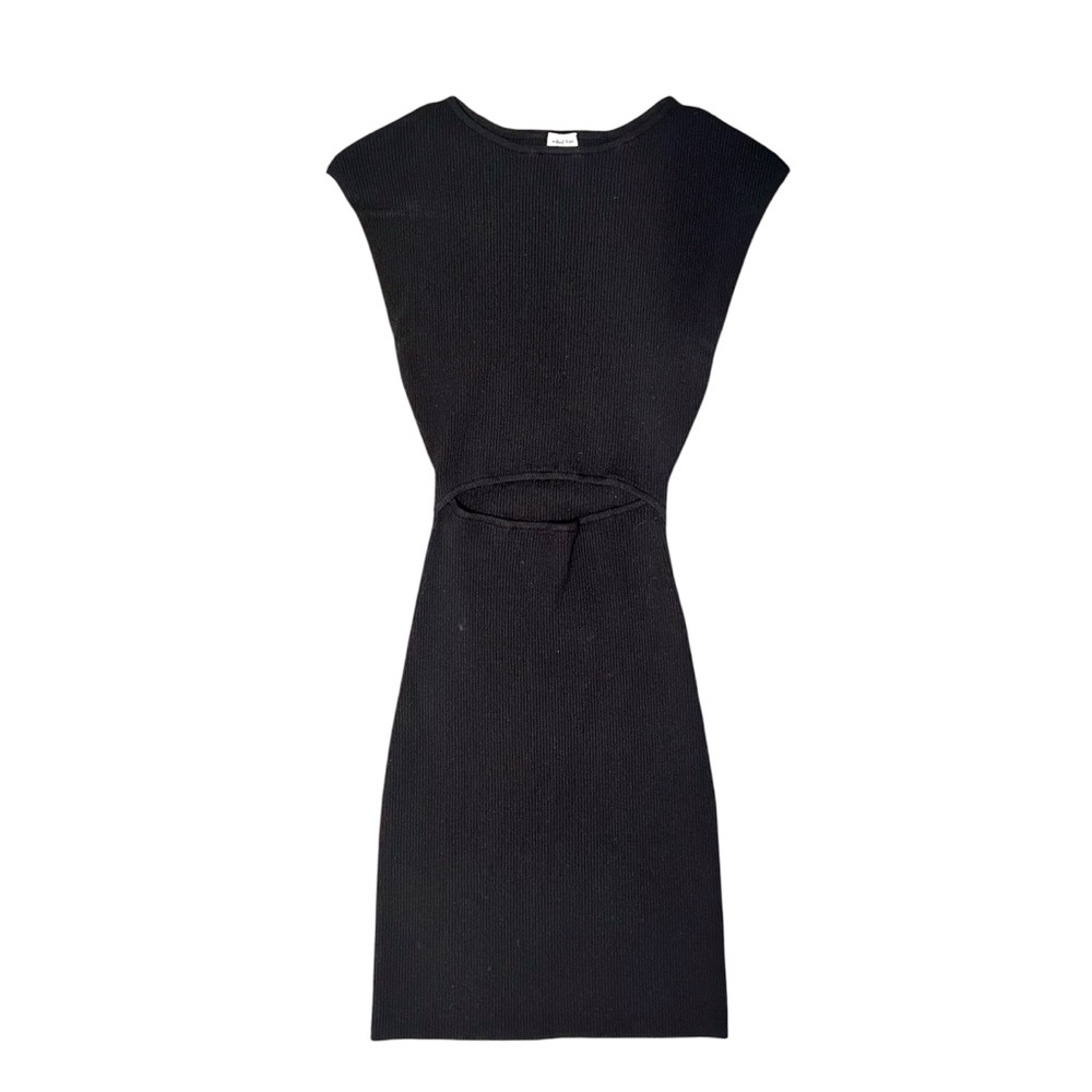 Aritzia Wilfred Black Ribbed Short Sleeve Cut-Out Sweater Mini Dress Size XXS